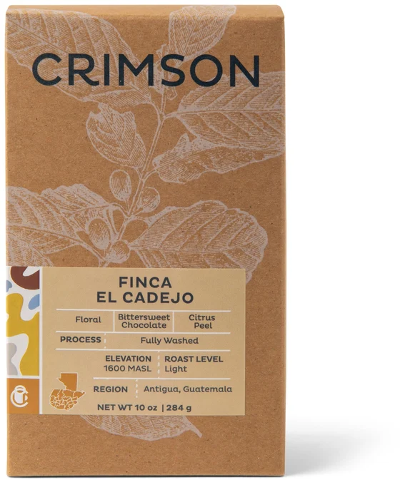 Finca El Cadejo — a kraft coffee box with a printed label.