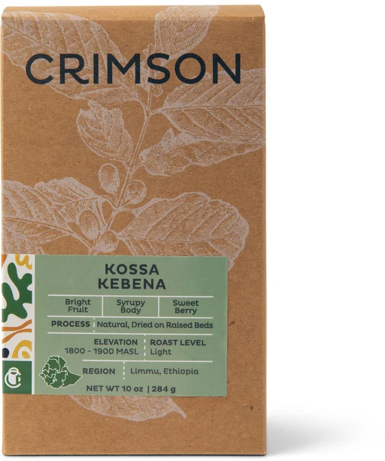 Kossa Kebena — a kraft coffee box with a printed label.